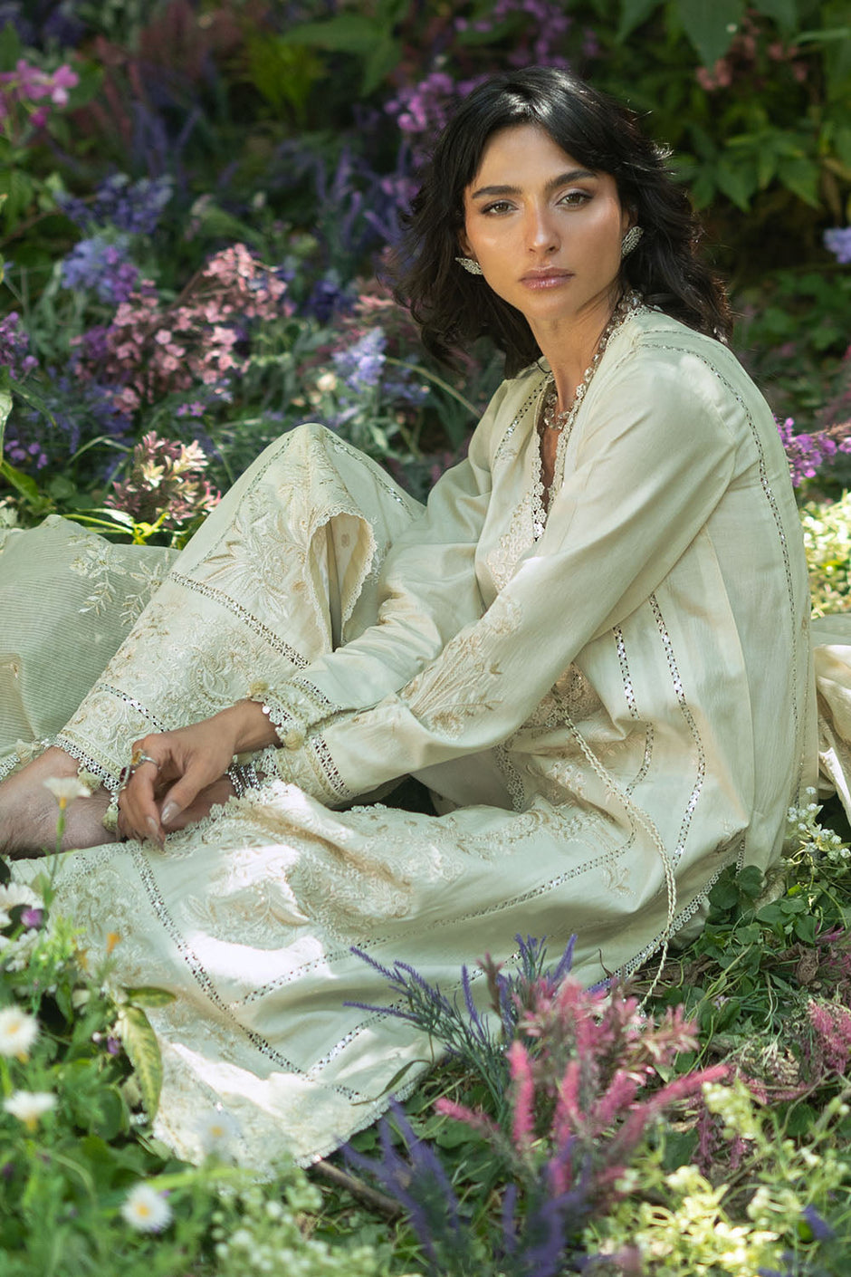 3 Piece Embroidered Lawn Suit with Embroidered Borders and Embroidered Denting Lawn Dupatta