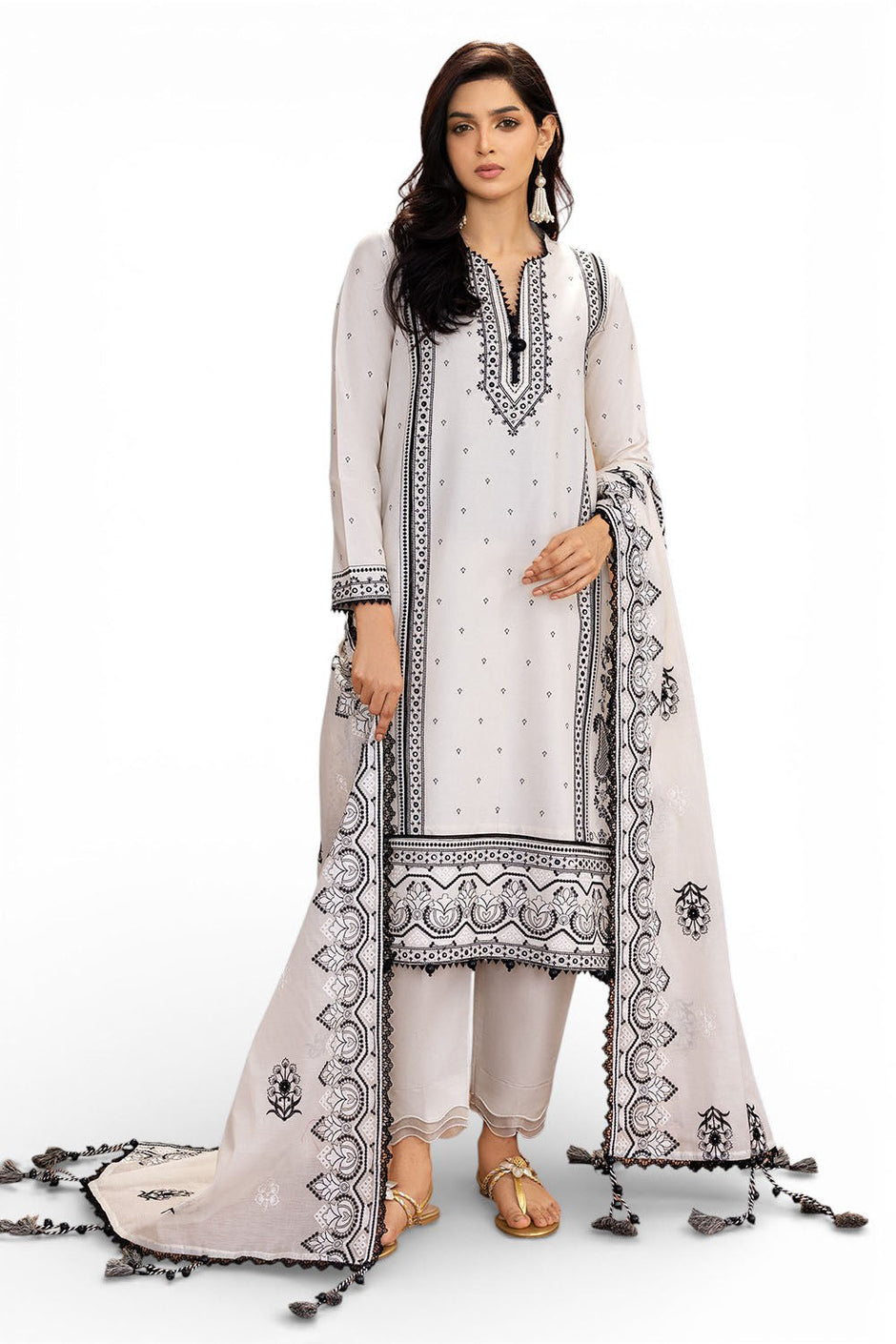 3 Piece Embroidered Lawn Suit with Embroidered Paper Cotton Dupatta