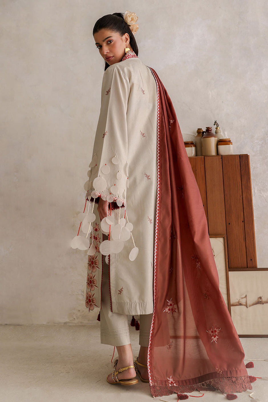 3 Piece Embroidered Lawn Suit with Paper Cotton Dupatta and Borders