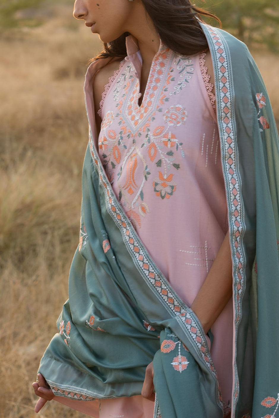3 Piece Embroidered Lawn Suit with Embroidered Paper Cotton Dupatta