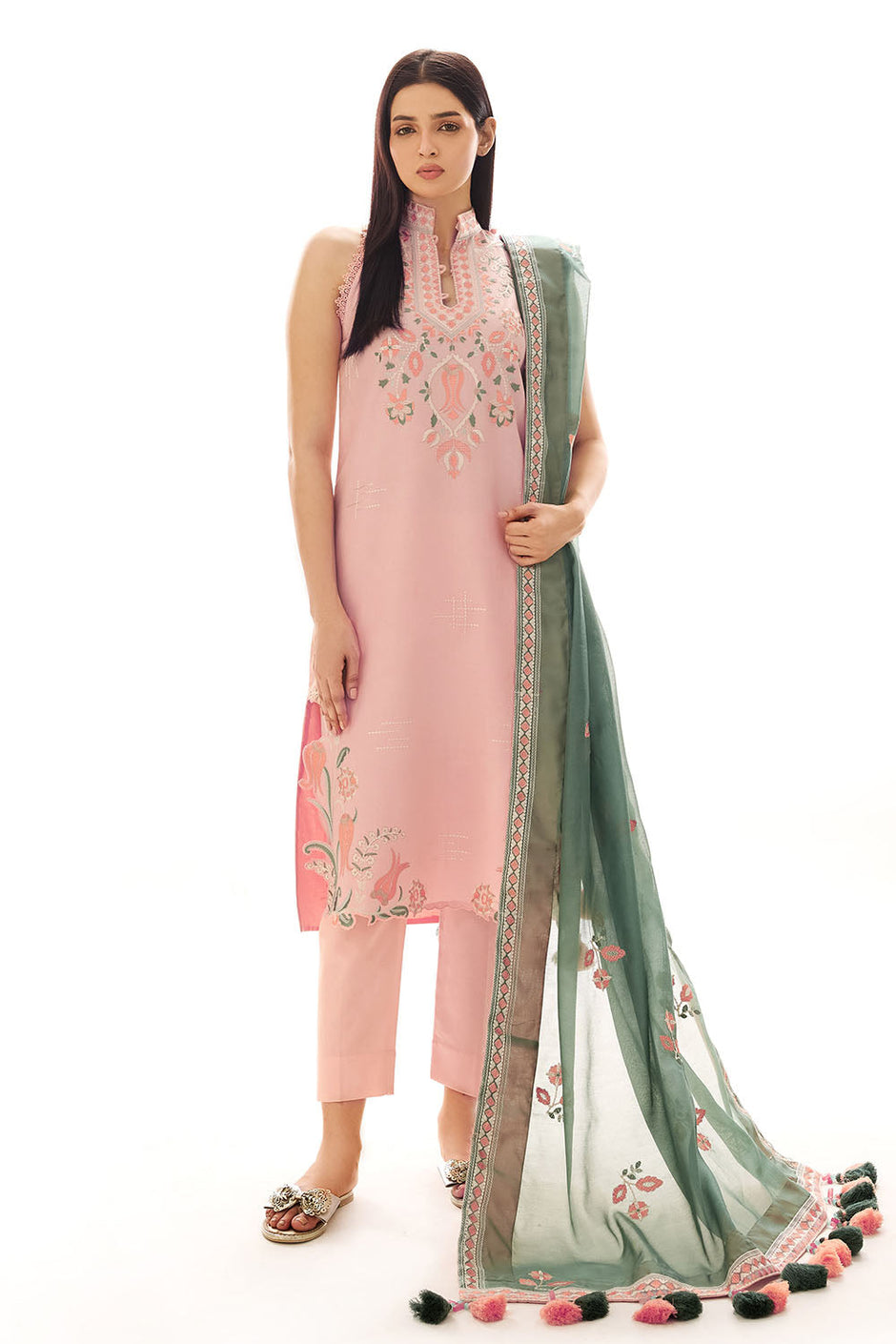 3 Piece Embroidered Lawn Suit with Embroidered Paper Cotton Dupatta