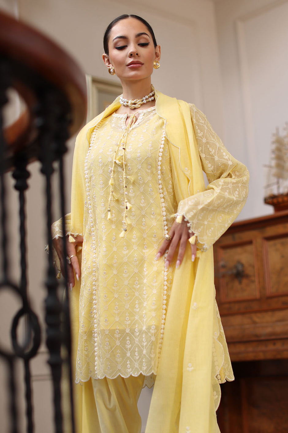 3 Piece Embroidered Khaddi Net Suit
