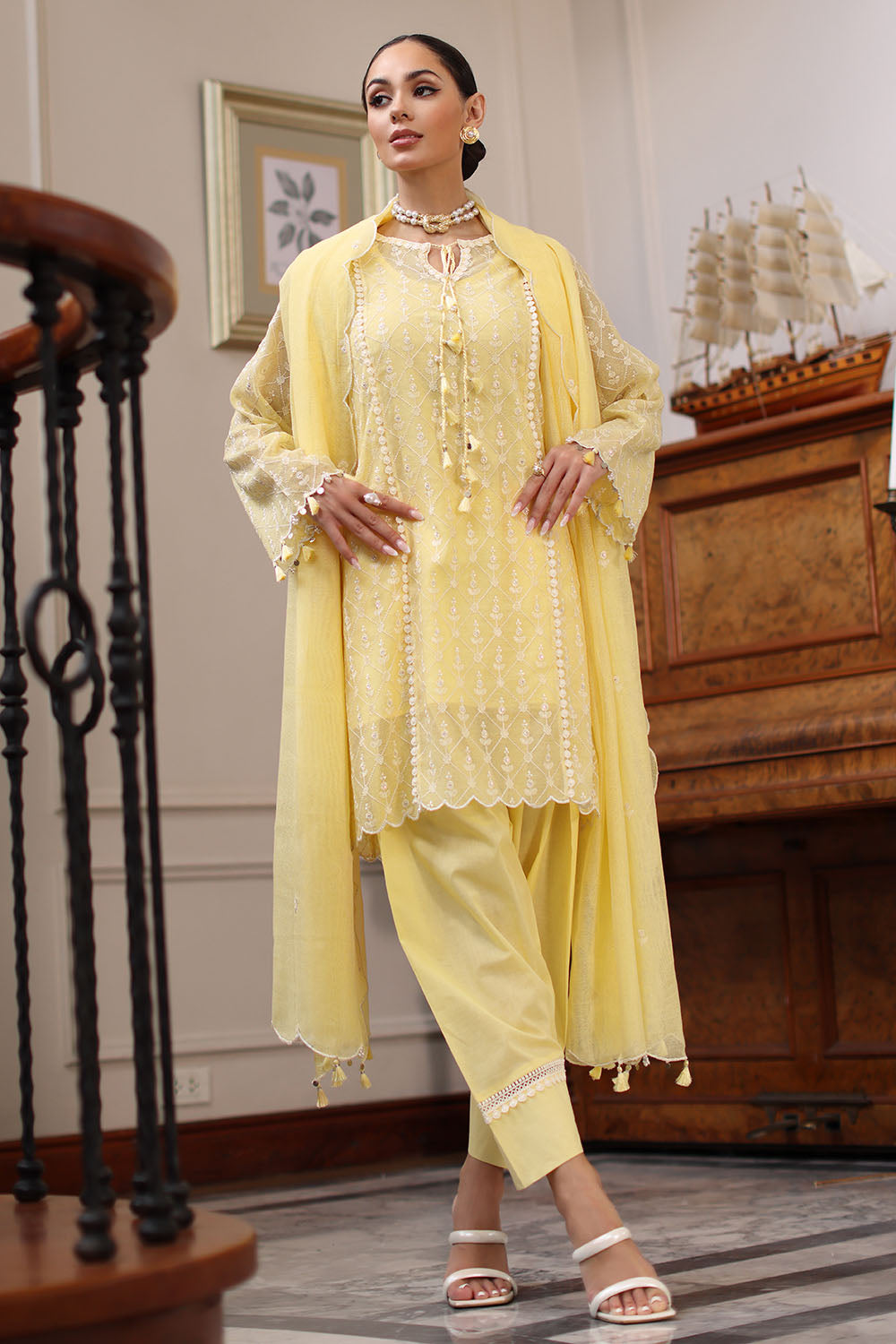 3 Piece Embroidered Khaddi Net Suit