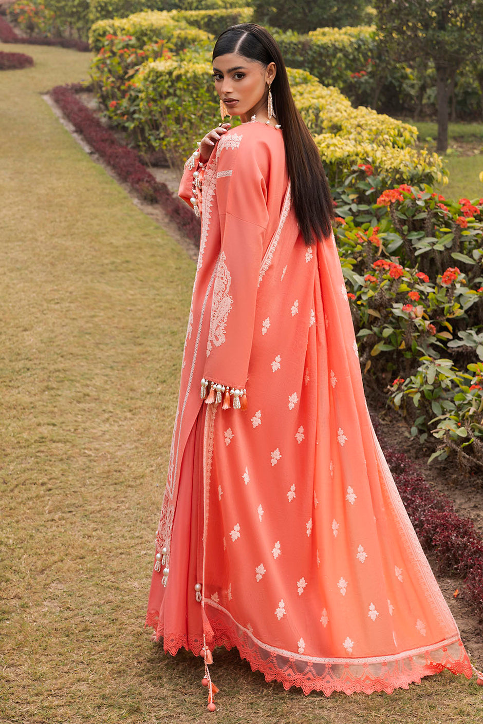 3 Piece Embroidered Lawn Suit with Embroidered Denting Dupatta