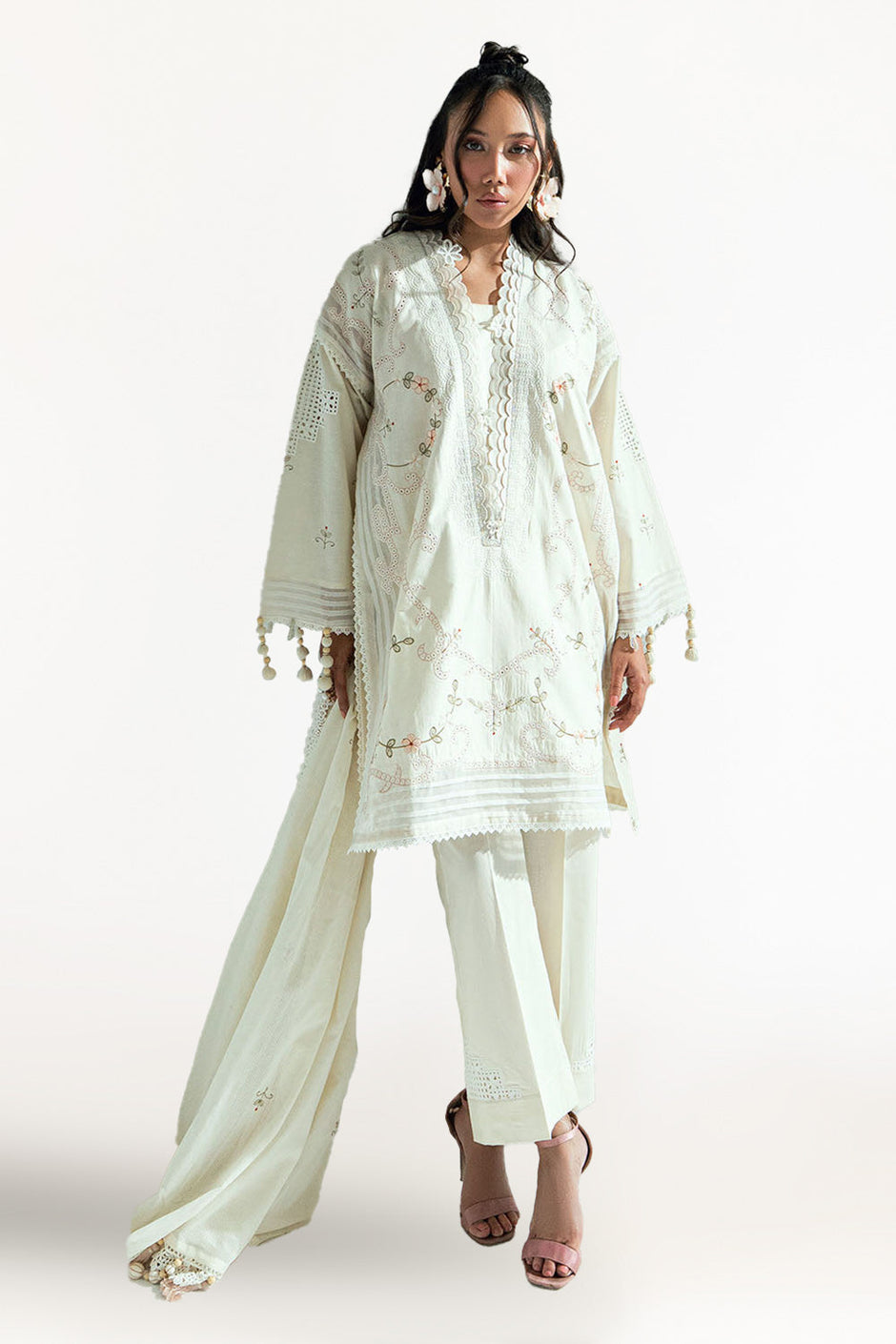 3 Piece Embroidered Lawn Suit with Embroidered Denting Dupatta