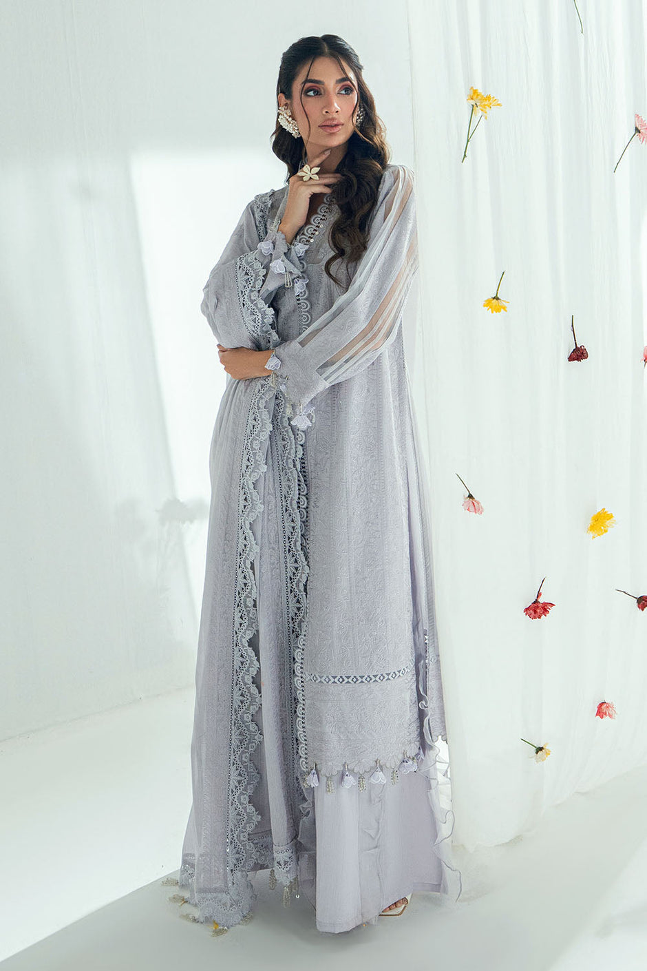 3 Piece Embroidered Lawn Suit with Embroidered Denting Dupatta