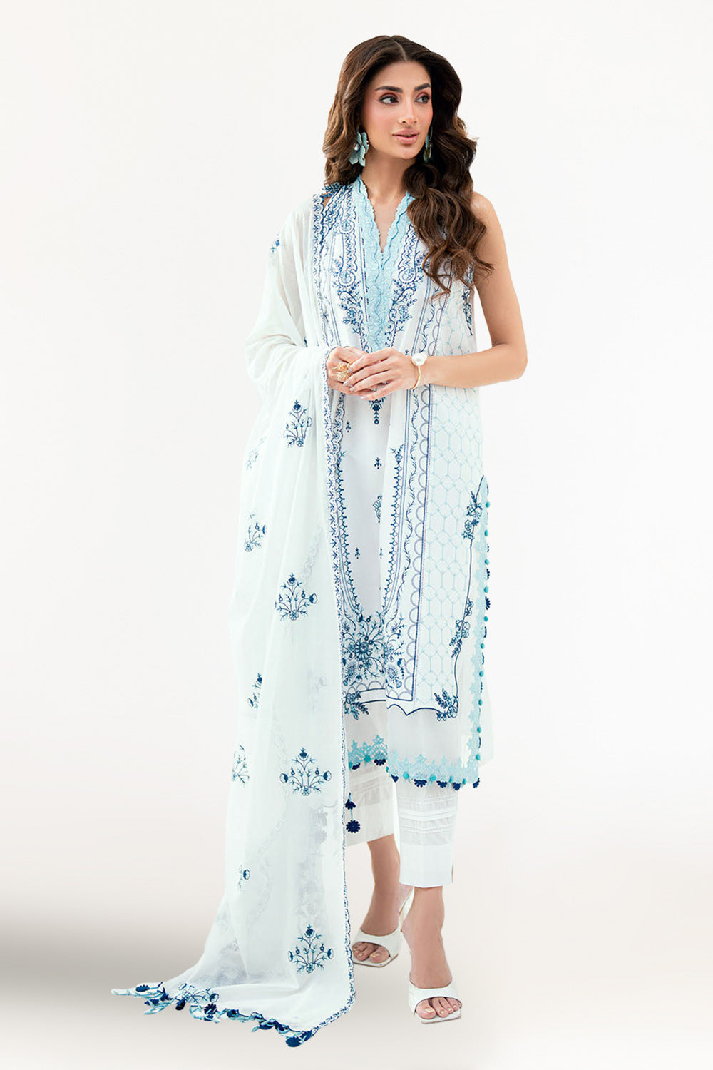 3 Piece Embroidered Lawn Suit with Embroidered Denting Dupatta