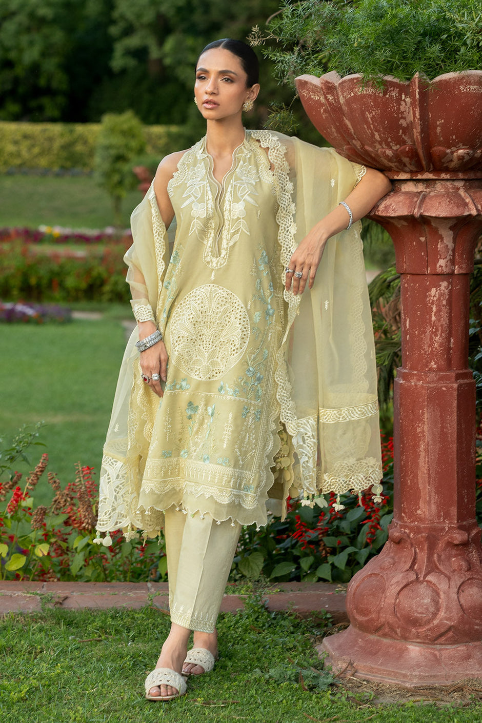 3 Piece Embroidered Paper Cotton Suit with Inner and Embroidered Organza Dupatta