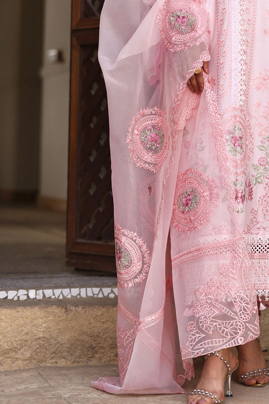 3 Piece Embroidered Lawn Suit with Borders and Embroidered Organza Dupatta