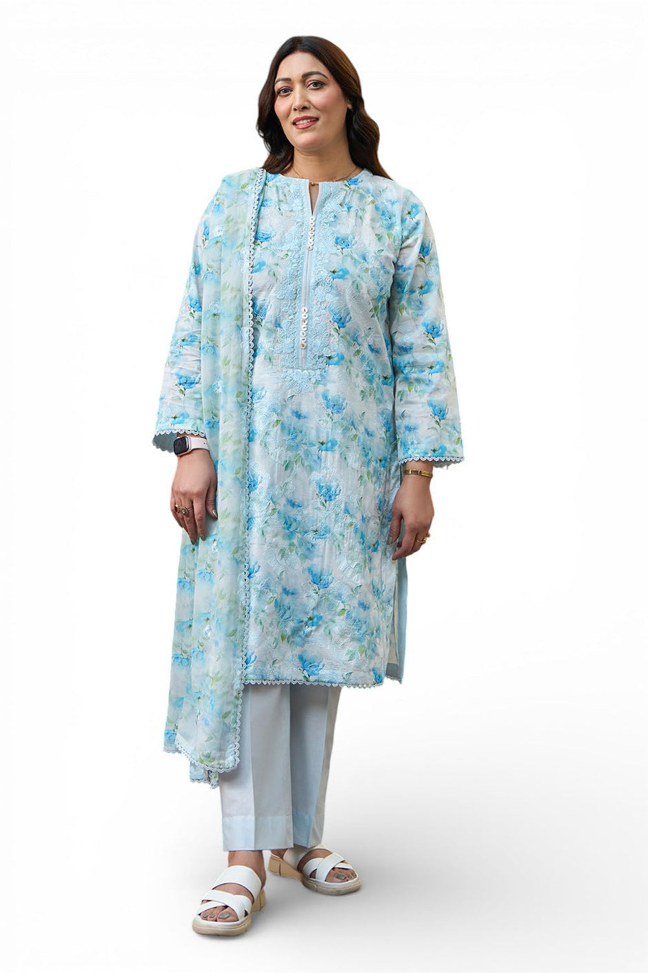 3 Piece Embroidered Printed Lawn Suit with Embroidered Printed Chiffon Dupatta