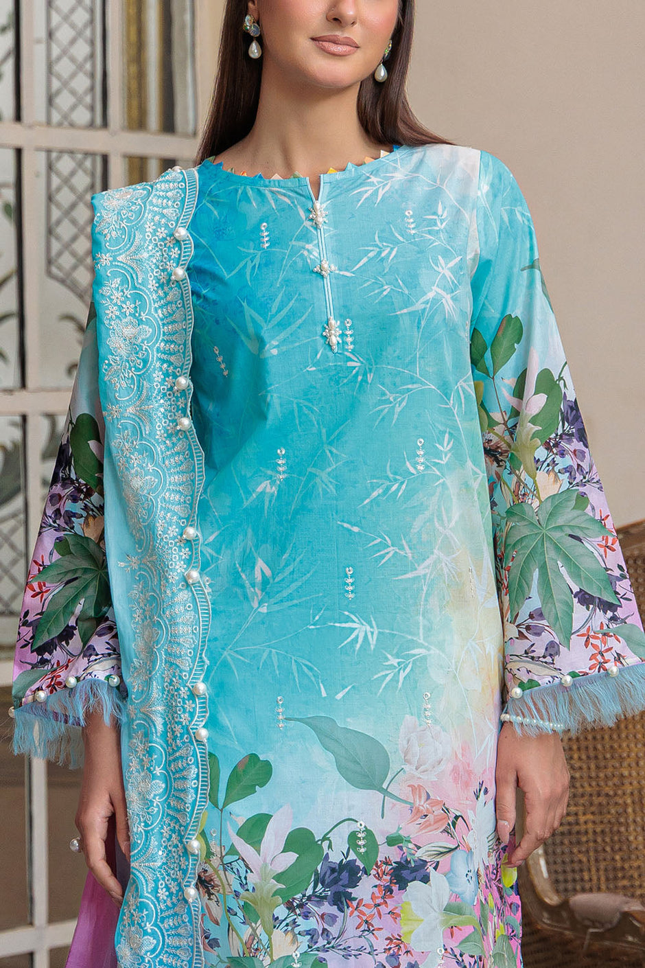3 Piece Embroidered Printed Lawn Suit with Dupatta