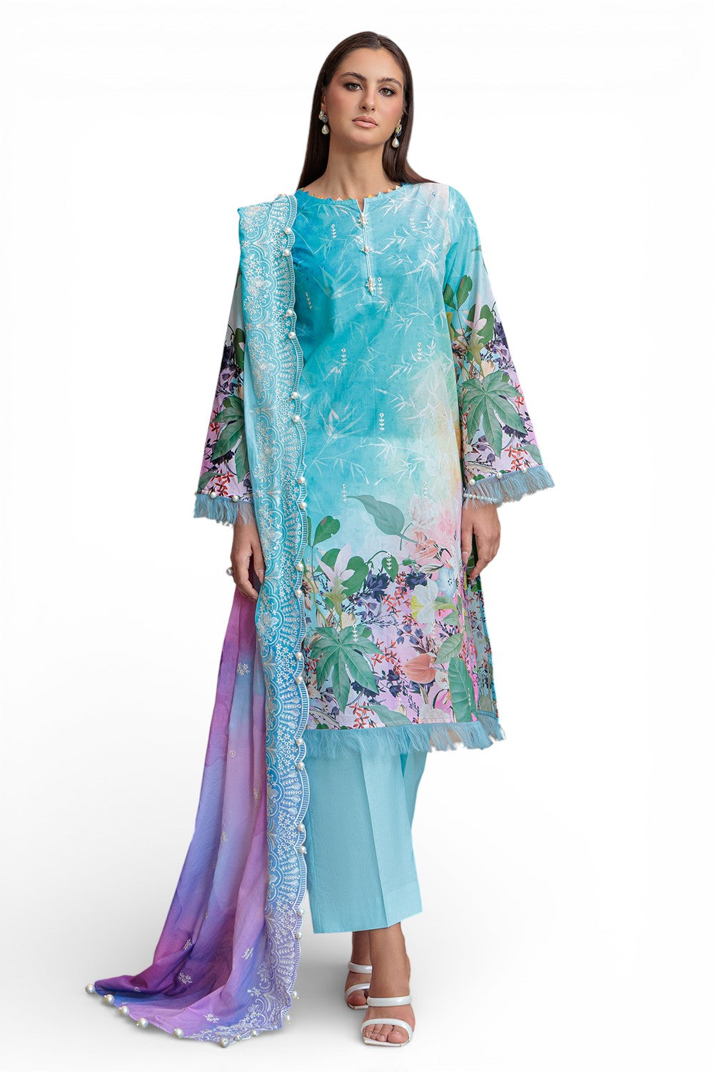 3 Piece Embroidered Printed Lawn Suit with Dupatta