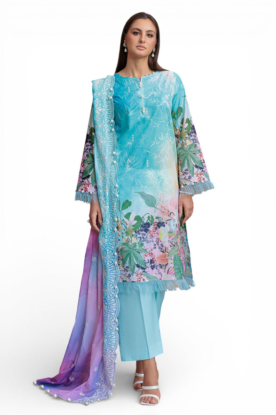 3 Piece Embroidered Printed Lawn Suit with Dupatta