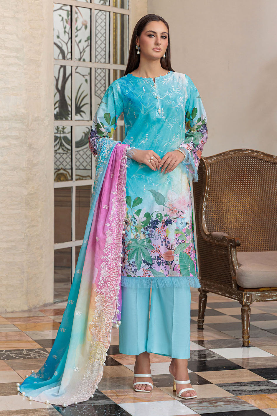 3 Piece Embroidered Printed Lawn Suit with Dupatta