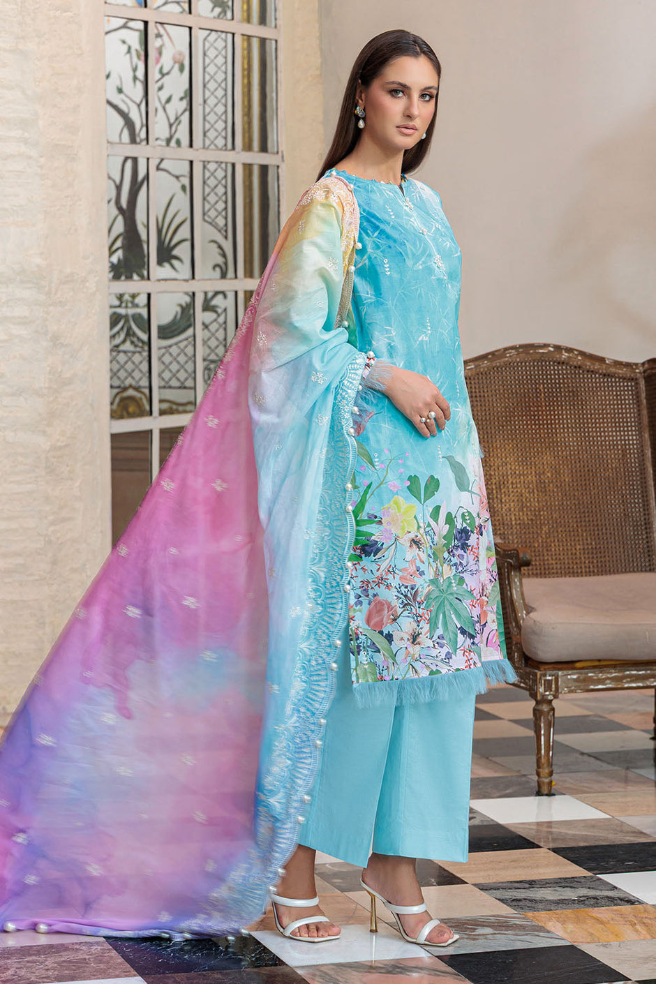 3 Piece Embroidered Printed Lawn Suit with Dupatta