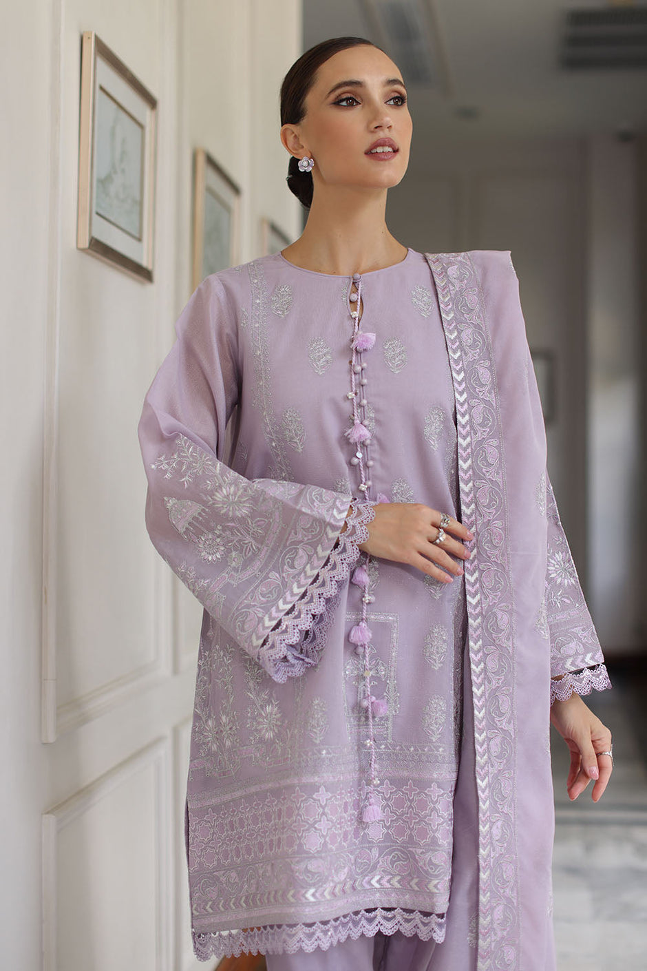 3 Piece Embroidered Raw Silk Suit