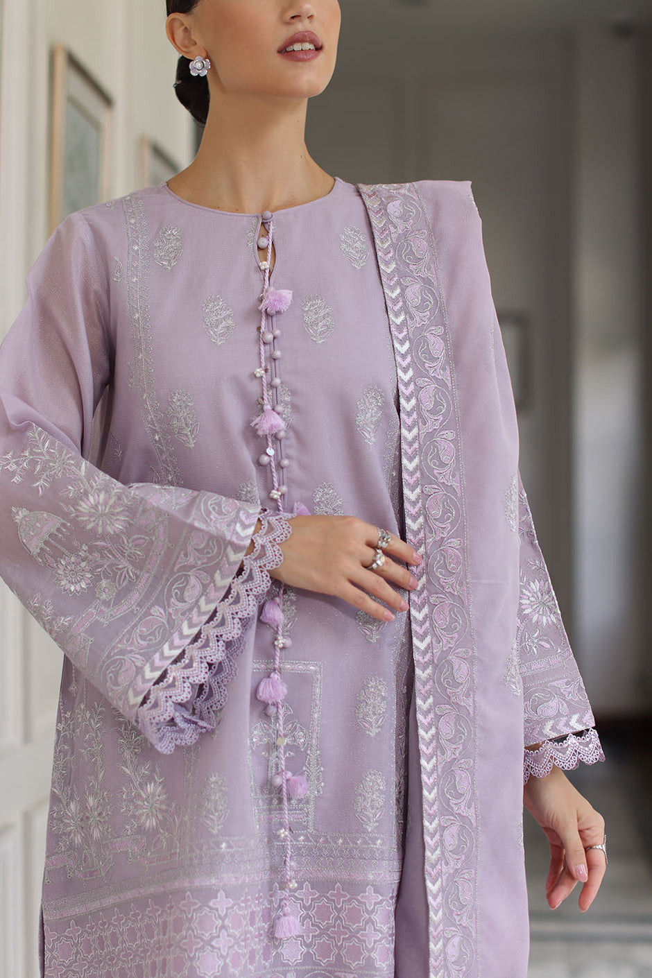 3 Piece Embroidered Raw Silk Suit