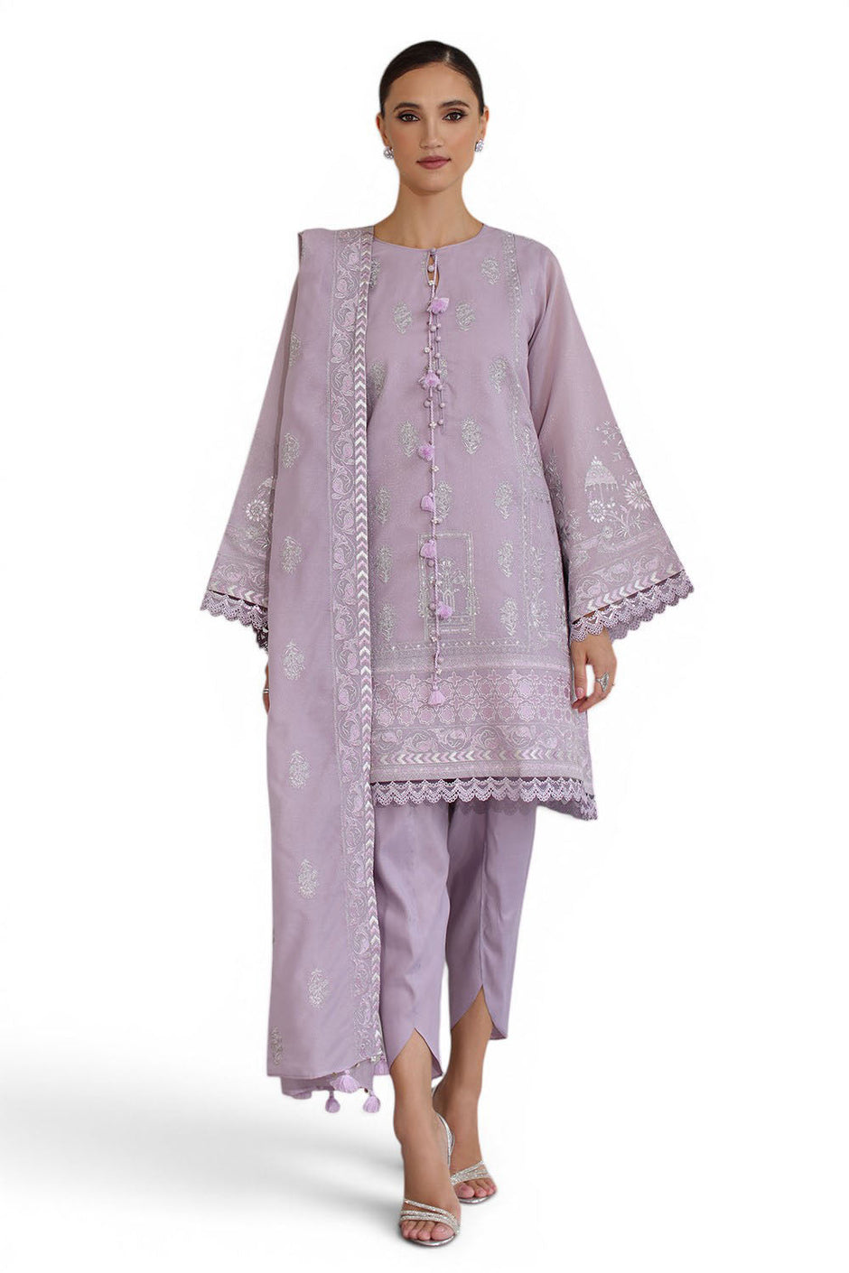 3 Piece Embroidered Raw Silk Suit