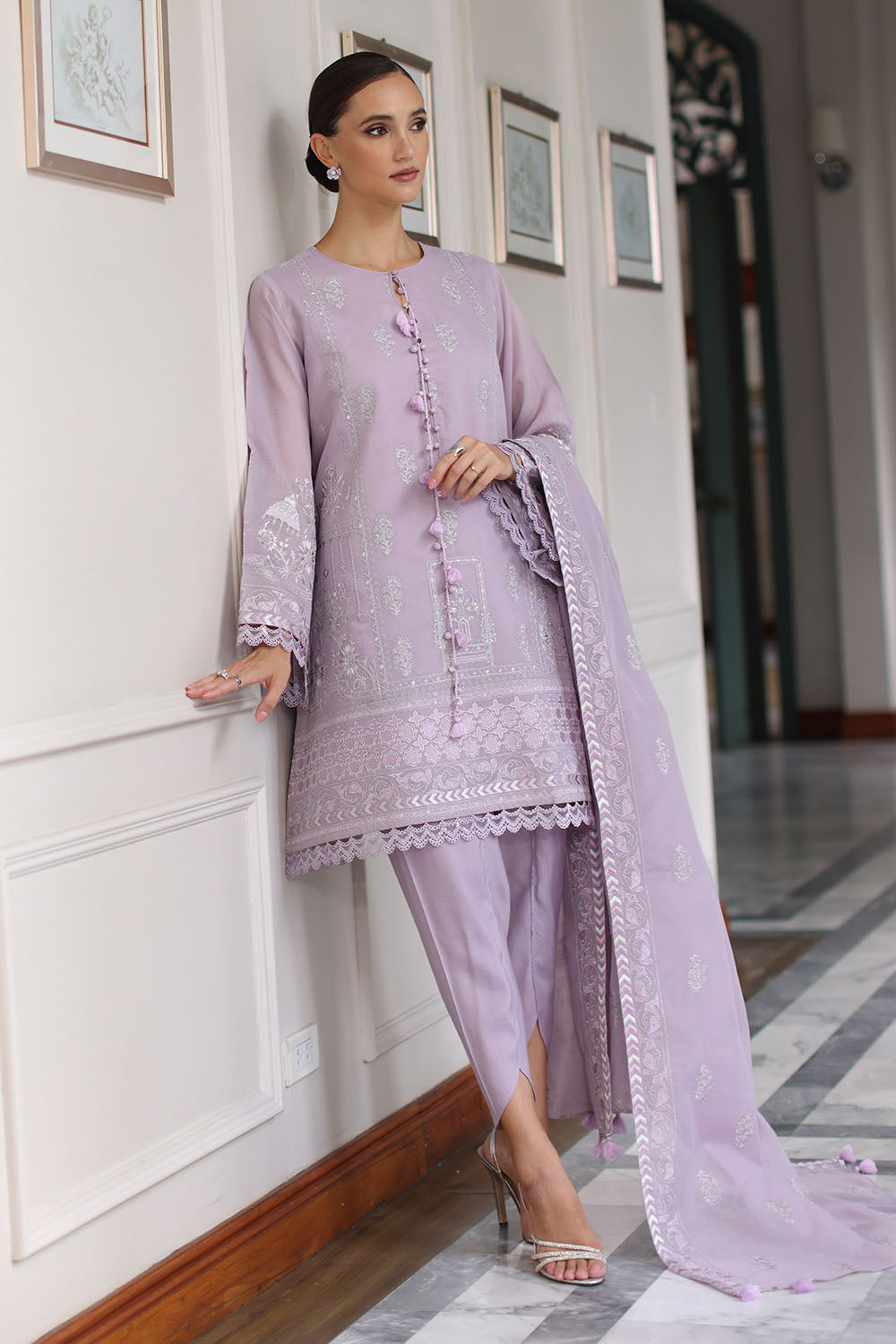 3 Piece Embroidered Raw Silk Suit