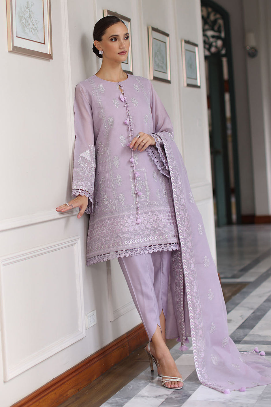 3 Piece Embroidered Raw Silk Suit