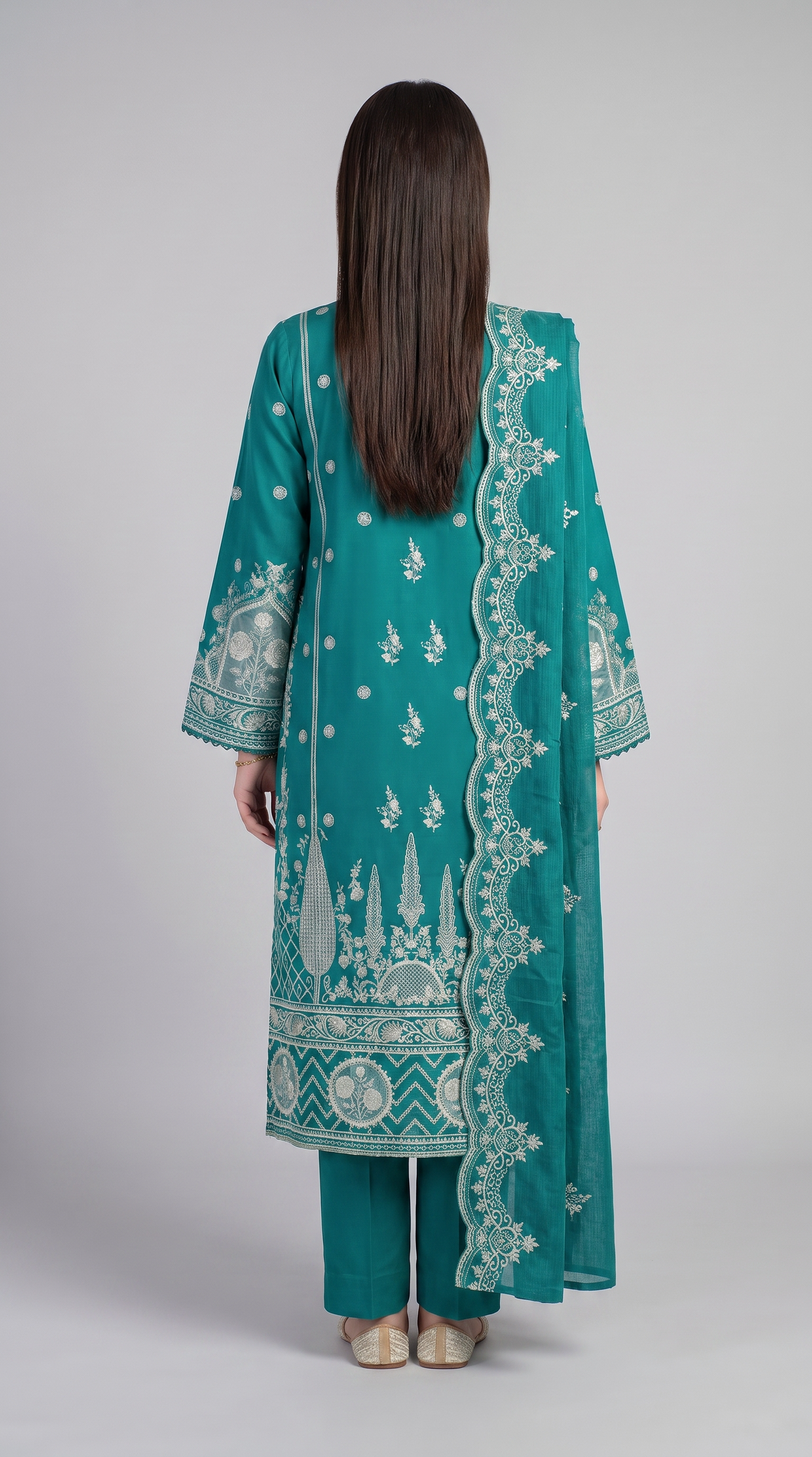 3Pc Dyed Lawn Embroidered Suit with Denting Lawn Emb Dup