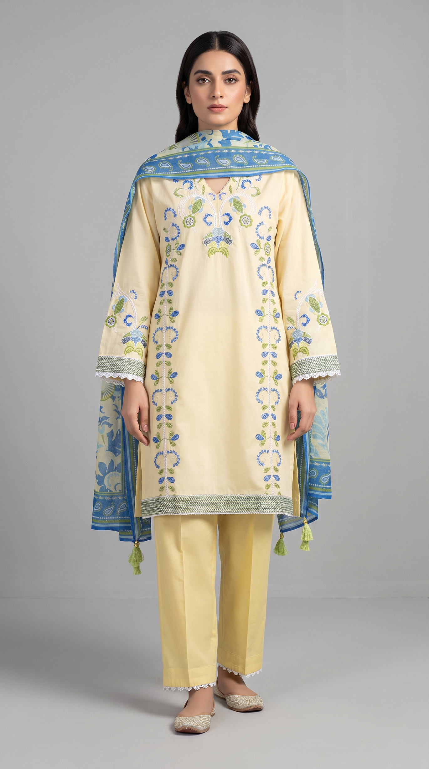 3Pc Embroidered Suit with Chiffon Dupatta