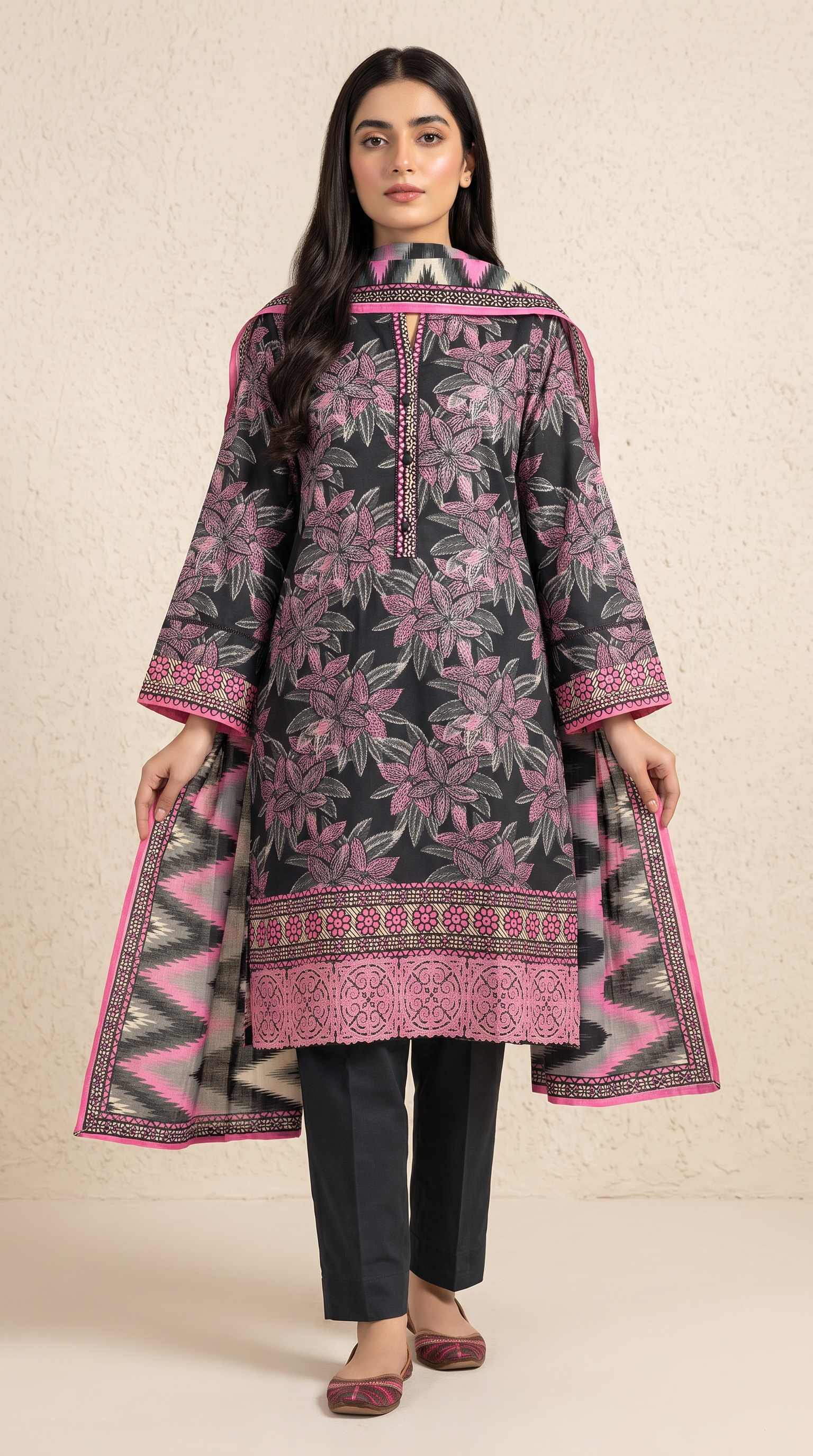 3Pc Embroidered Suit