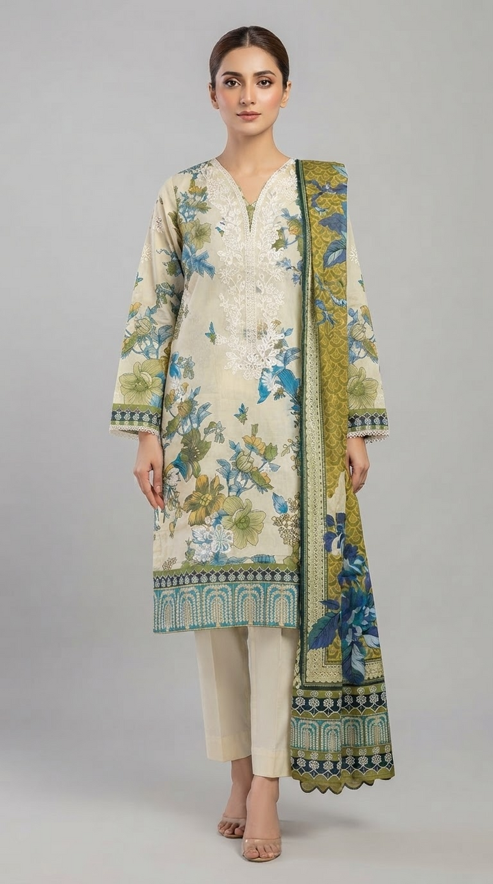 3Pc Embroidered Suit