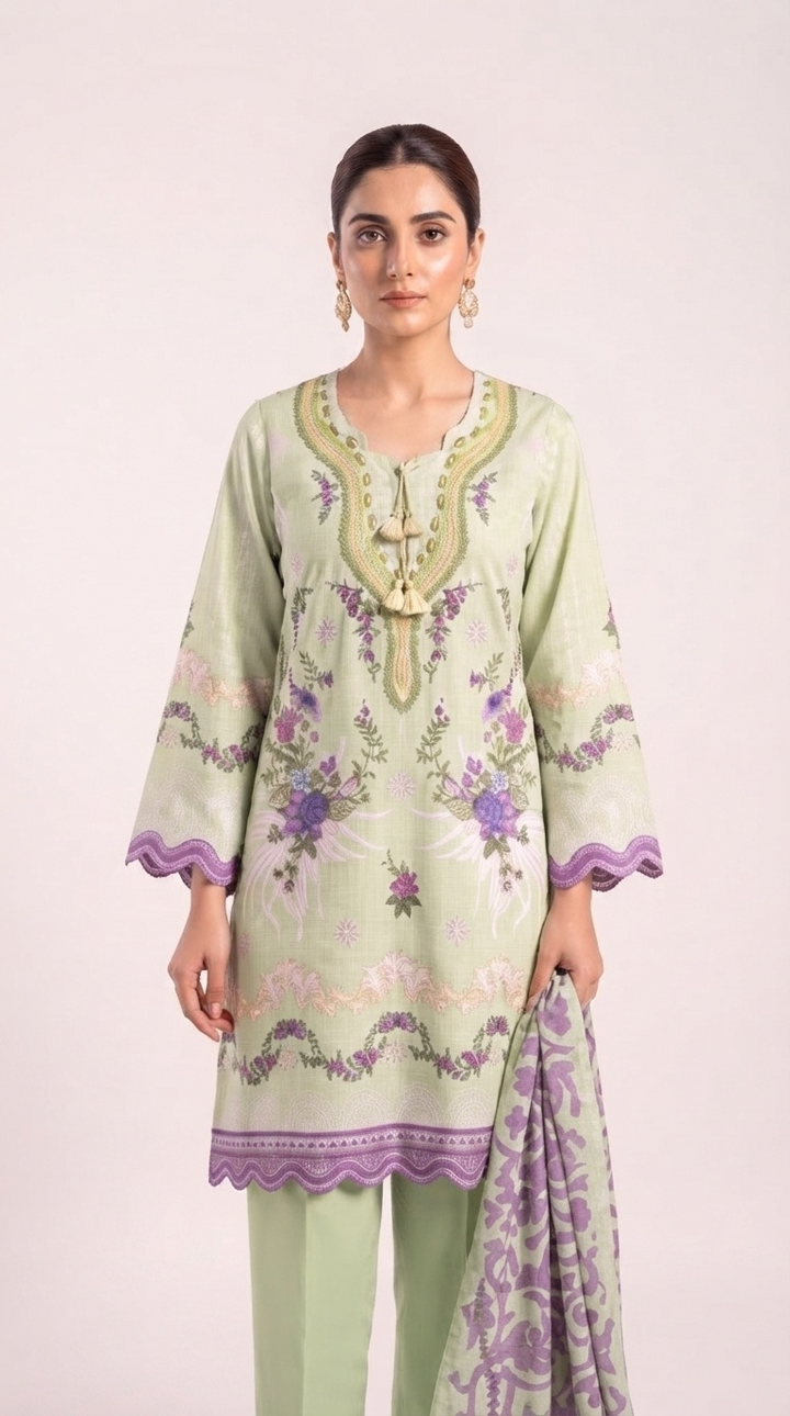 3Pc Embroidered Suit