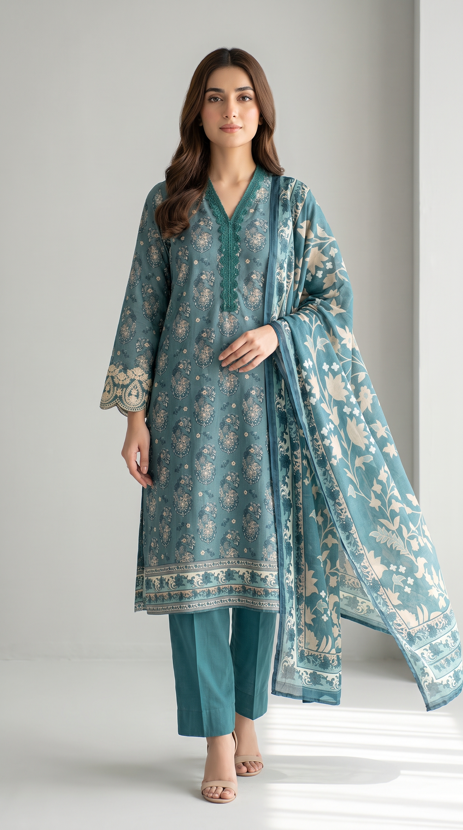 3Pc Embroidered Suit