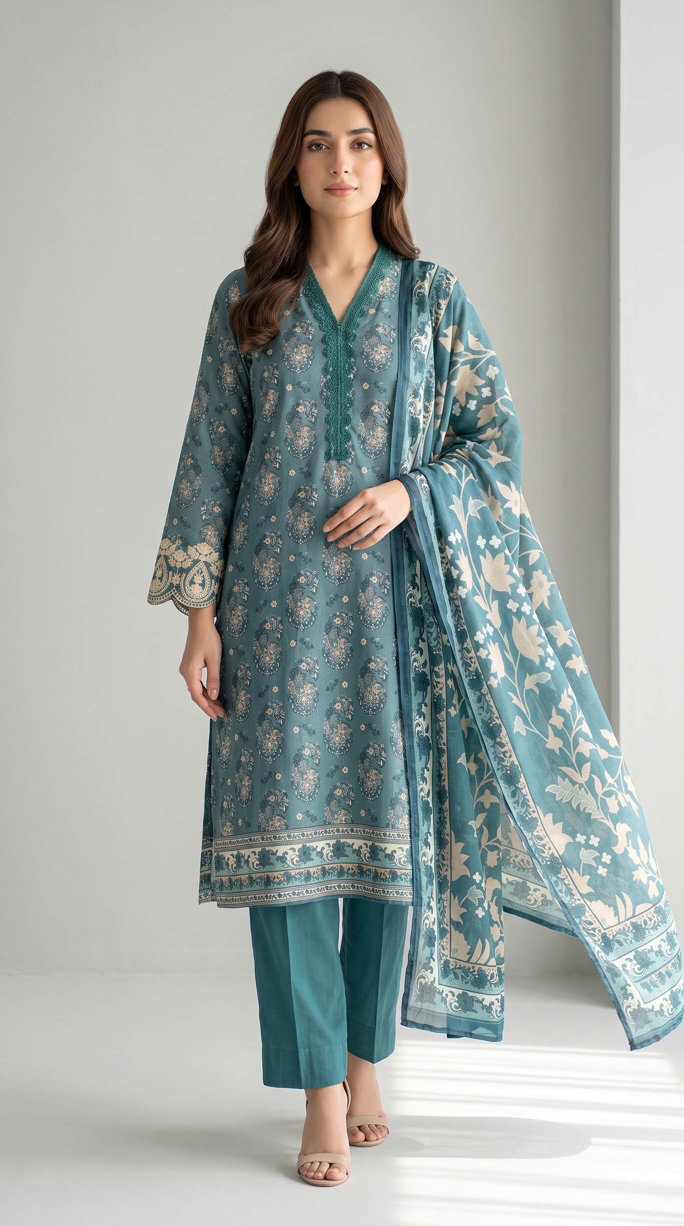 3Pc Embroidered Suit