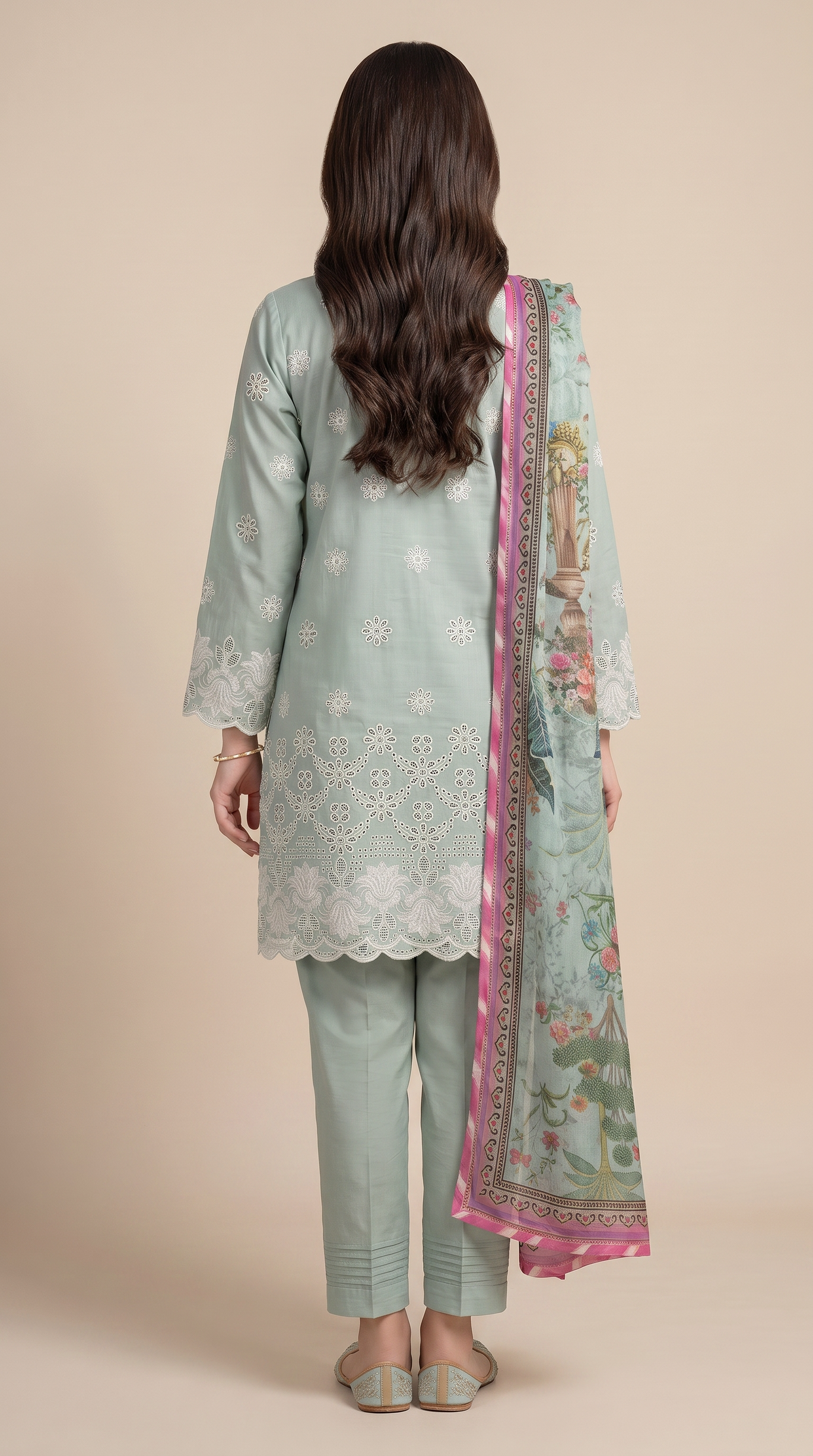 3Pc Shiffili Embroidered Suit with Silk Dupatta