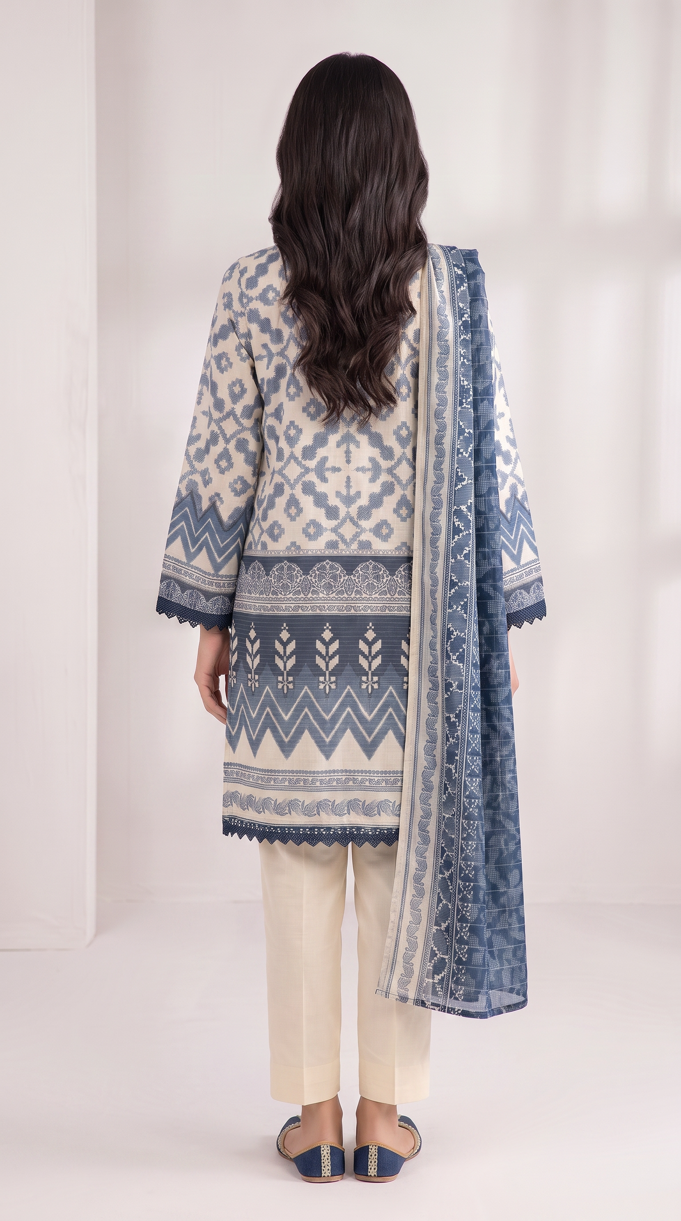 3Pc Printed Mehsuri Stripe Lawn Suit