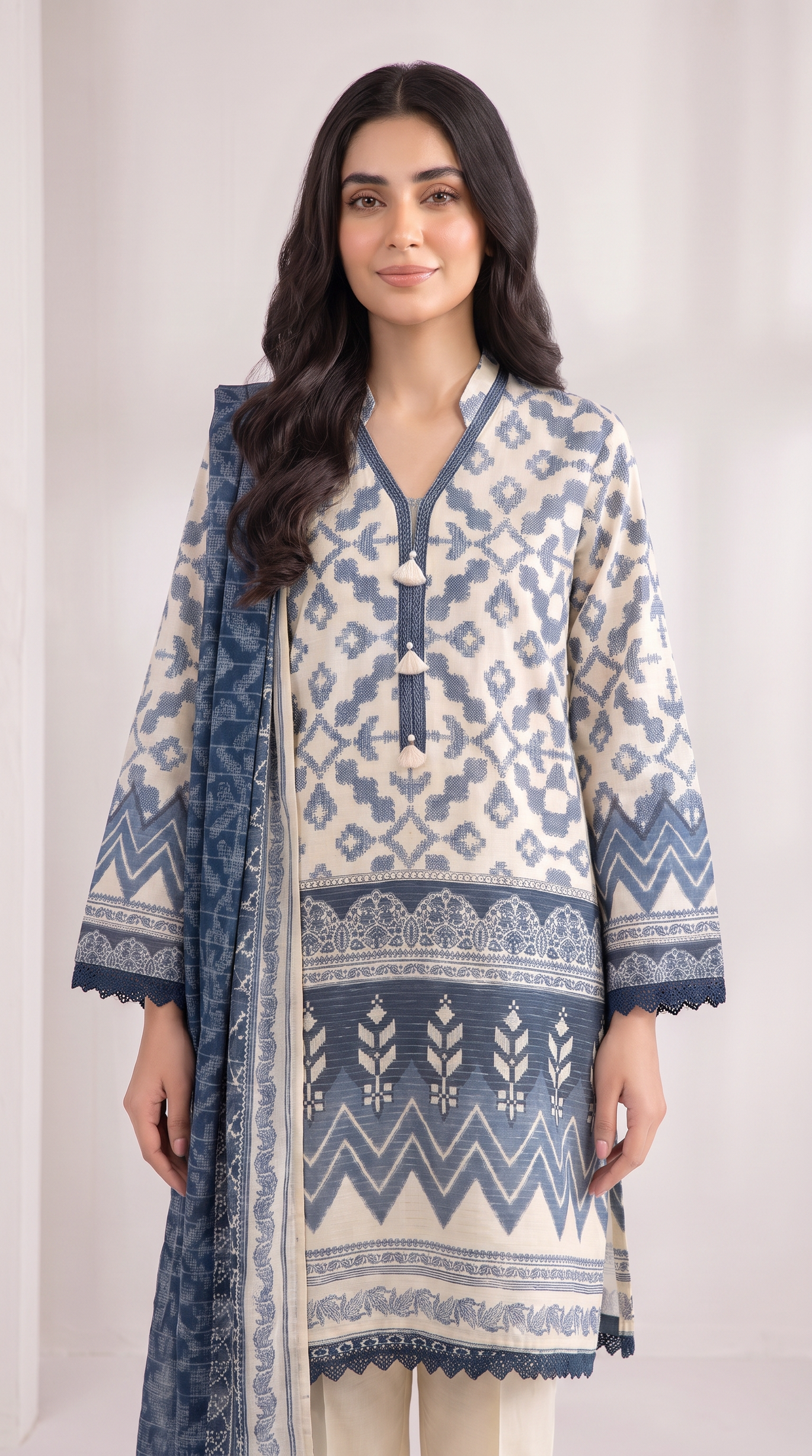 3Pc Printed Mehsuri Stripe Lawn Suit