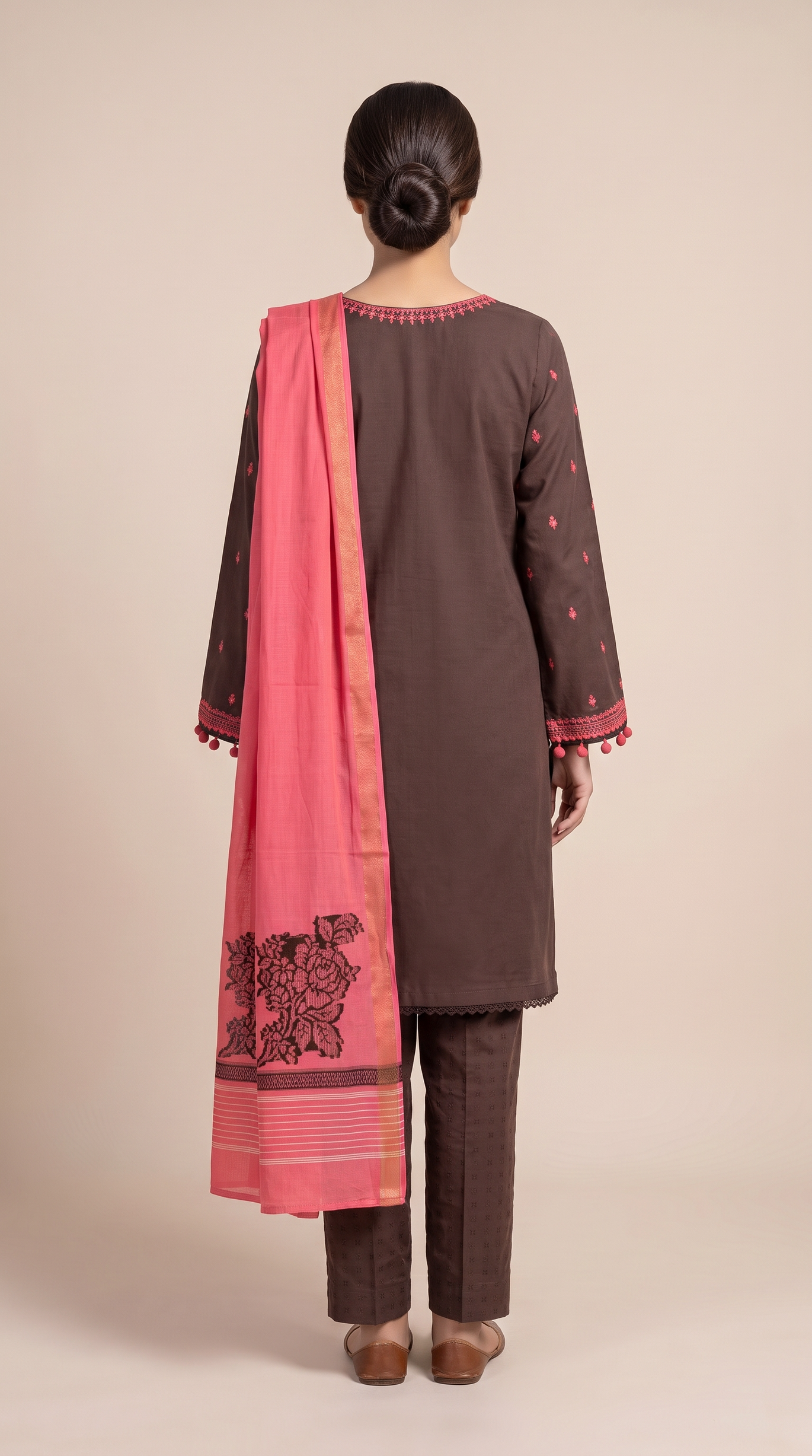 3Pc Dyed Self Jacquard Embroidered Suit