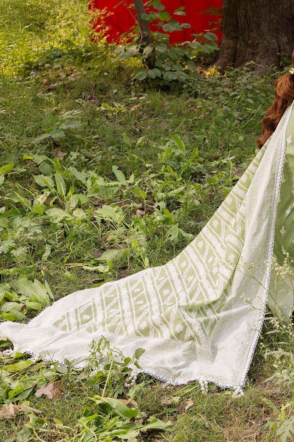 3 Piece Lacquer Printed Lawn Suit with Lace and Dupatta
