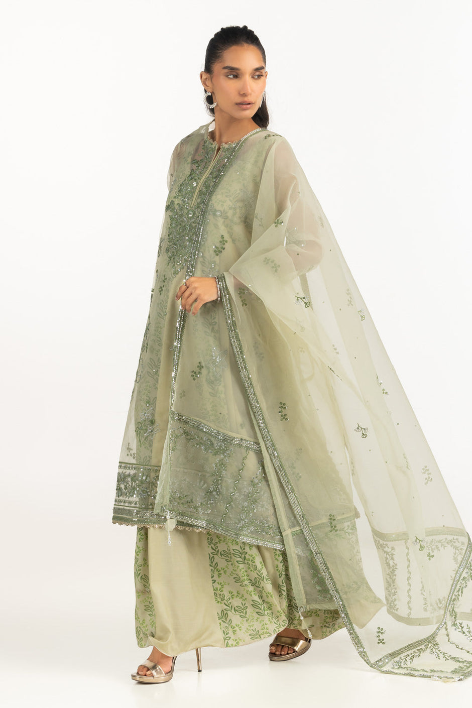 Organza Embroidered Shirt With Printed Inner And Embroidered Dupatta