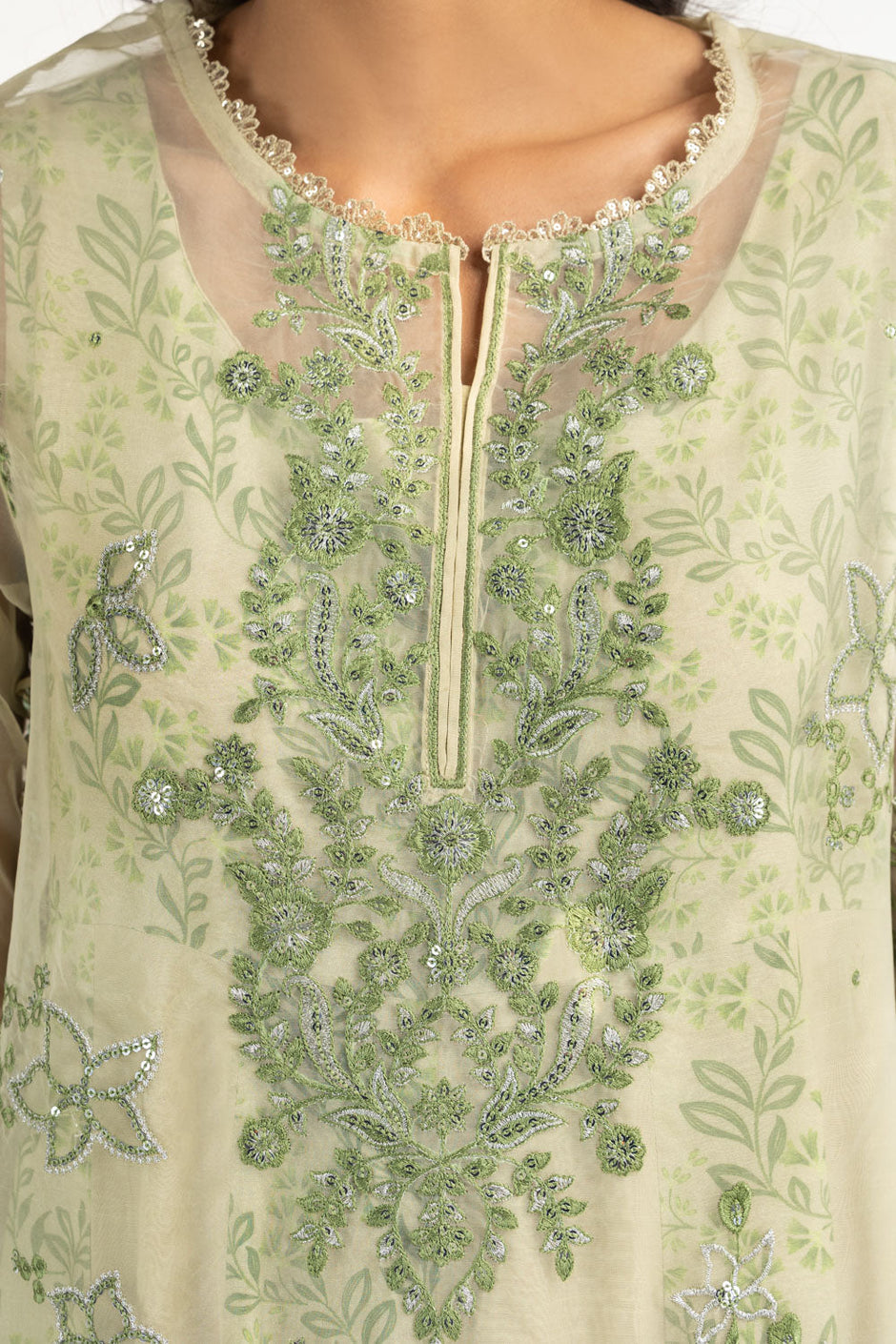 Organza Embroidered Shirt With Printed Inner And Embroidered Dupatta