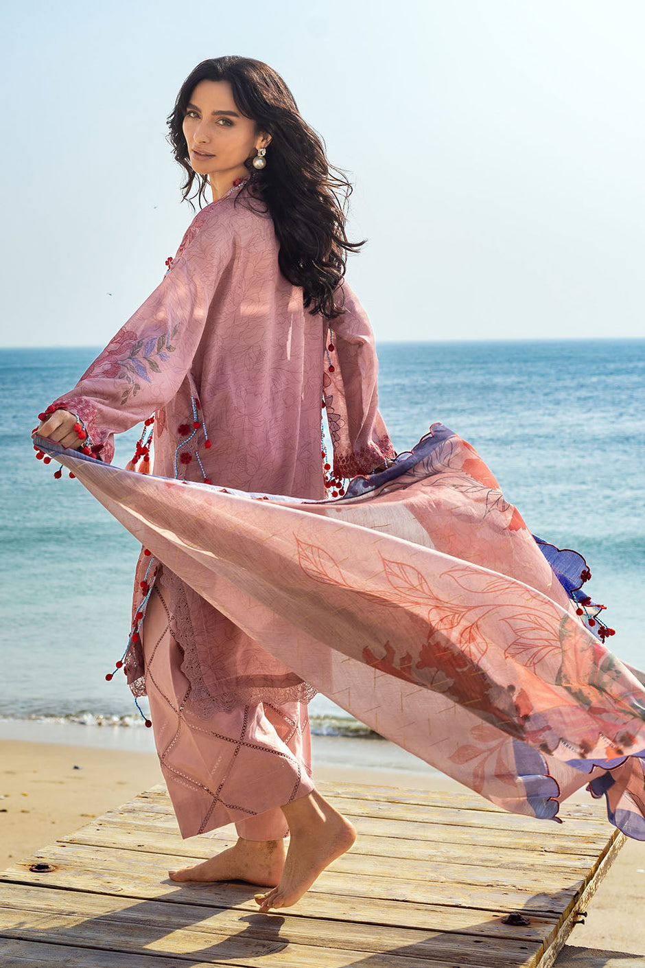 3 Piece Embroidered Printed Paper Cotton Suit with Zari Dupatta