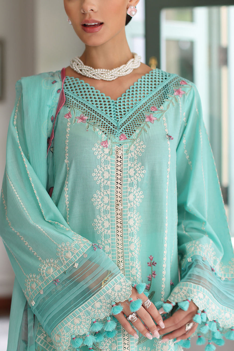 3 Piece Embroidered Lawn Suit with Chiffon Dupatta