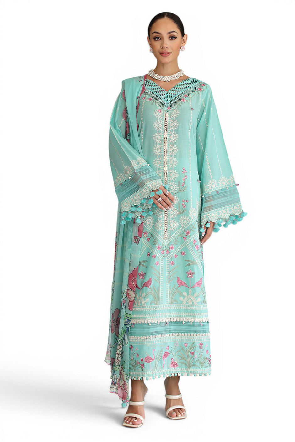 3 Piece Embroidered Lawn Suit with Chiffon Dupatta