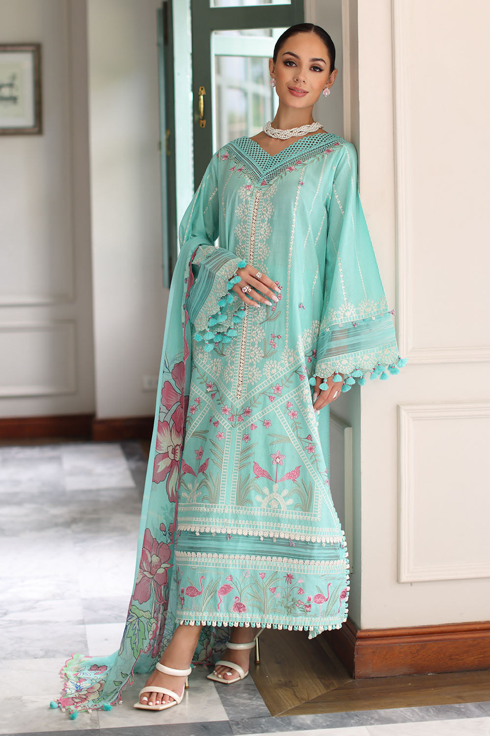 3 Piece Embroidered Lawn Suit with Chiffon Dupatta