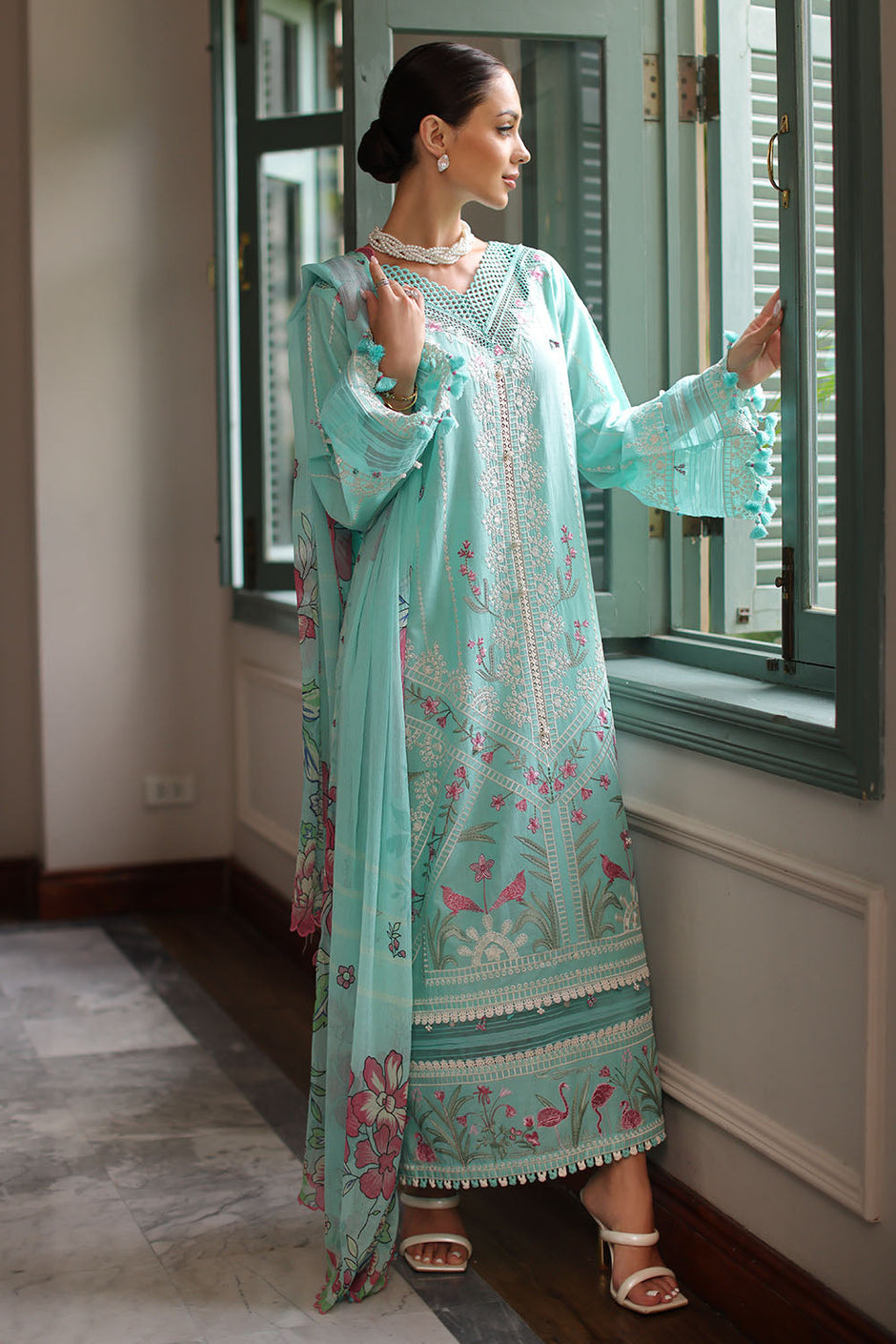 3 Piece Embroidered Lawn Suit with Chiffon Dupatta