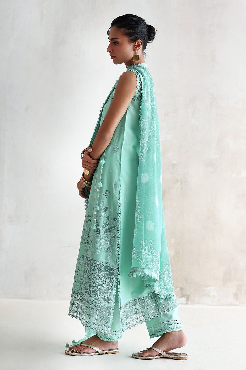 3 Piece Embroidered Lawn Suit with Printed Chiffon Dupatta and Embroidered Borders