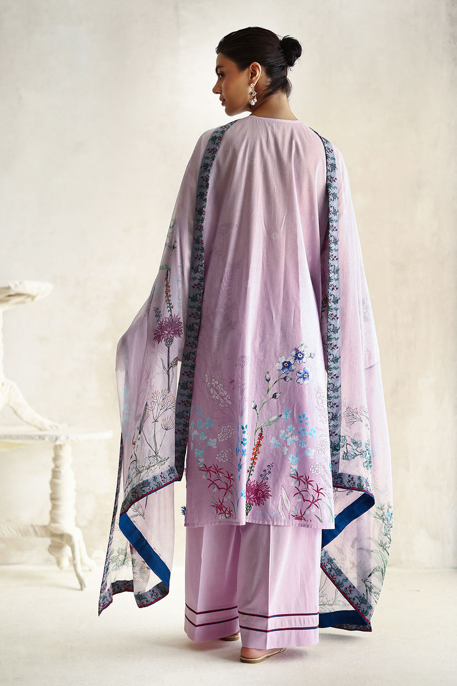 3 Piece Embroidered Printed Lawn Suit with Printed Chiffon Dupatta and Embroidered Sleeve Border