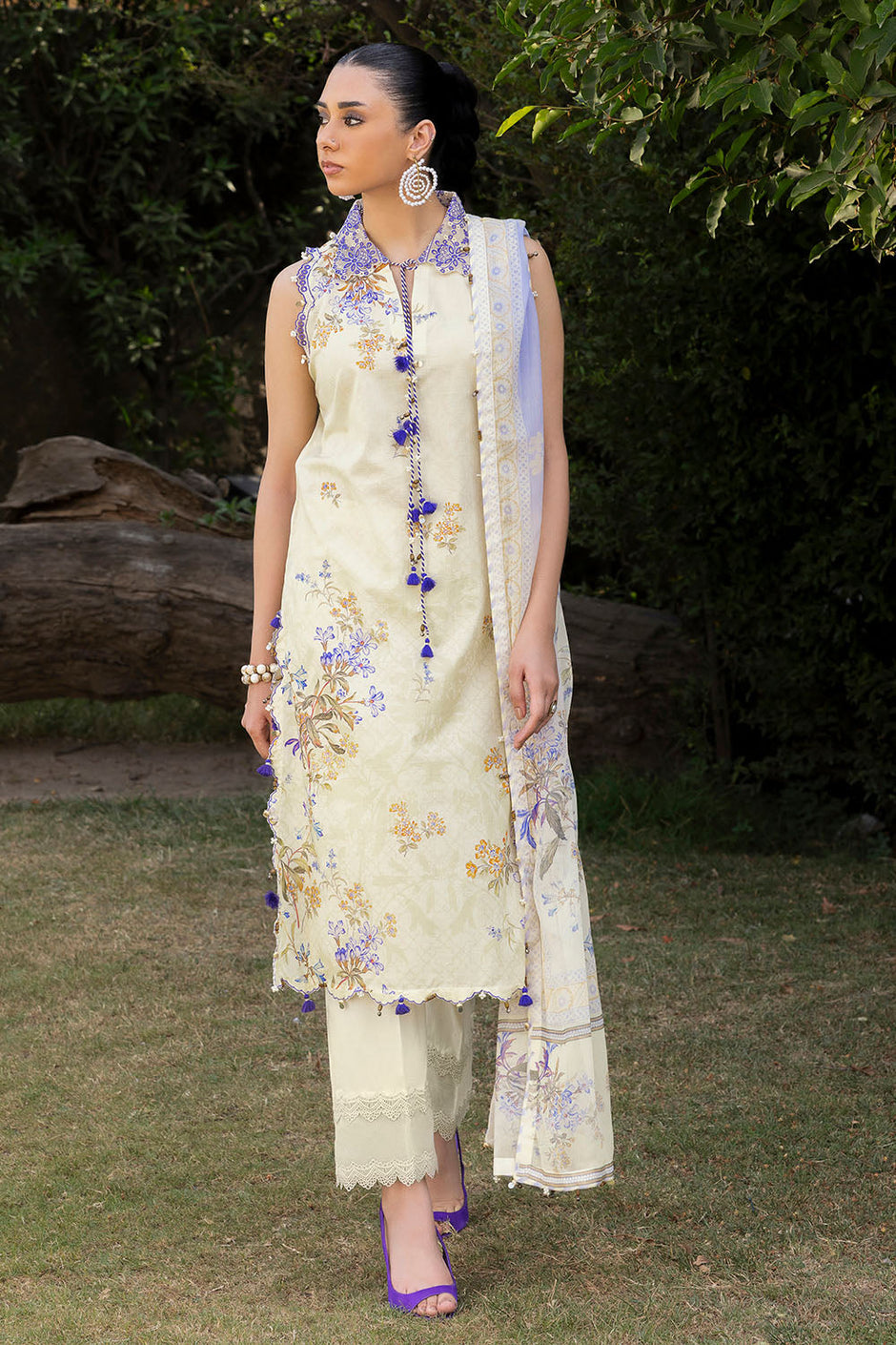 3 Piece Printed Lawn Suit with Printed Chiffon Dupatta and Embroidered Borders