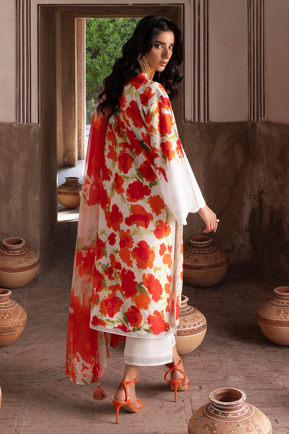 3 Piece Embroidered Printed Lawn Suit with Printed Chiffon Dupatta