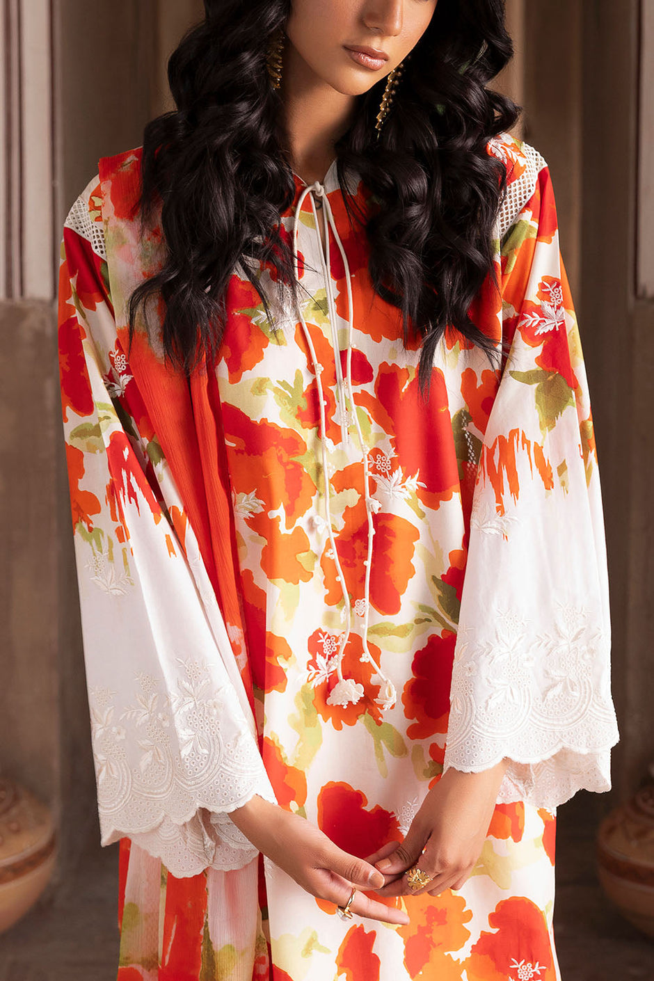 3 Piece Embroidered Printed Lawn Suit with Printed Chiffon Dupatta