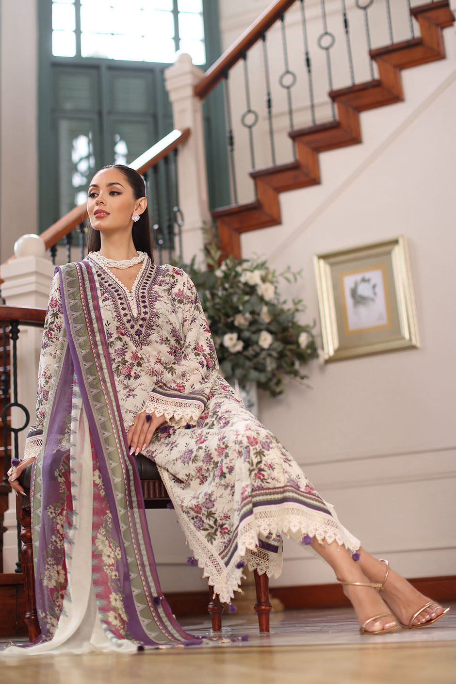 3 Piece Printed Lawn Suit with Chiffon Dupatta