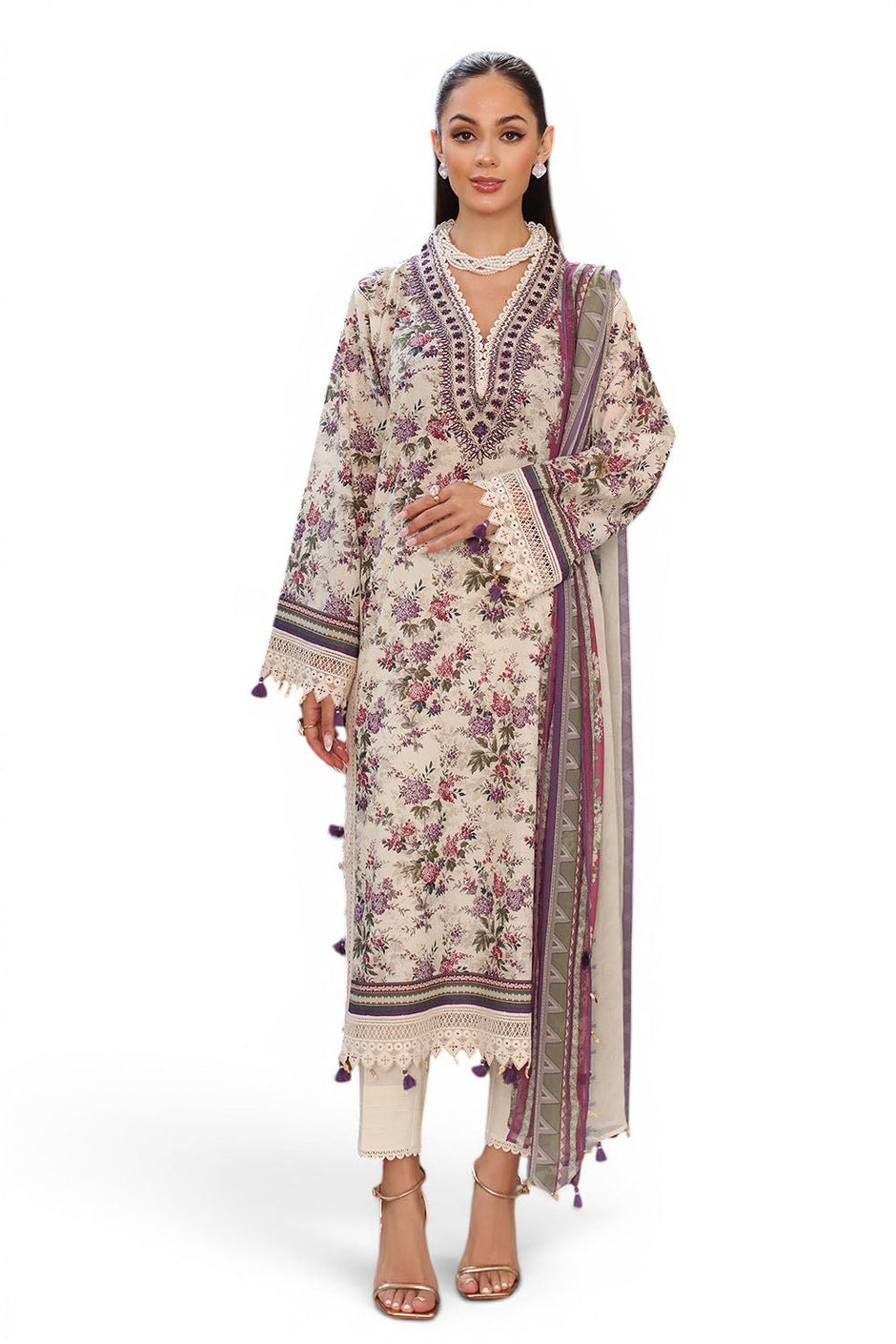 3 Piece Printed Lawn Suit with Chiffon Dupatta